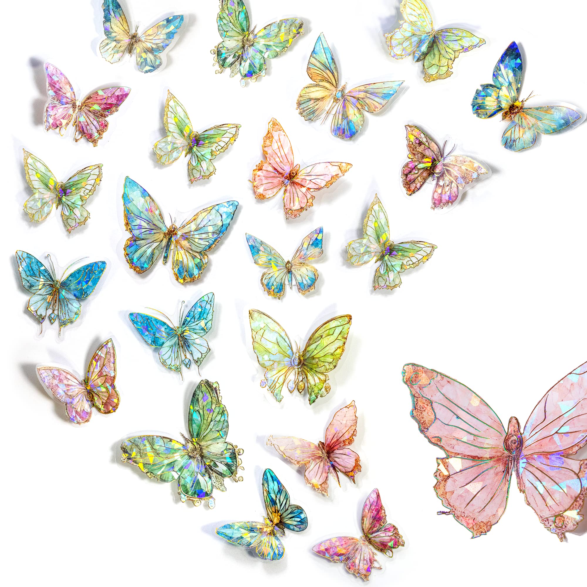 HASTHIP Butterfly Stickers Set - Ice Crystals Holographic Shiny Transparent Resin Waterproof Stickers Decals for Scrapbooking Supplies Bullet Journals Daily Planner Laptop (80 Pieces with 4 Themes) HASTHIP Butterfly Stickers Set - Ice Crystals Holographic Shiny Transparent Resin Waterproof Stickers Decals for Scrapbooking Supplies Bullet Journals Daily Planner Laptop (80 Pieces with 4 Themes)